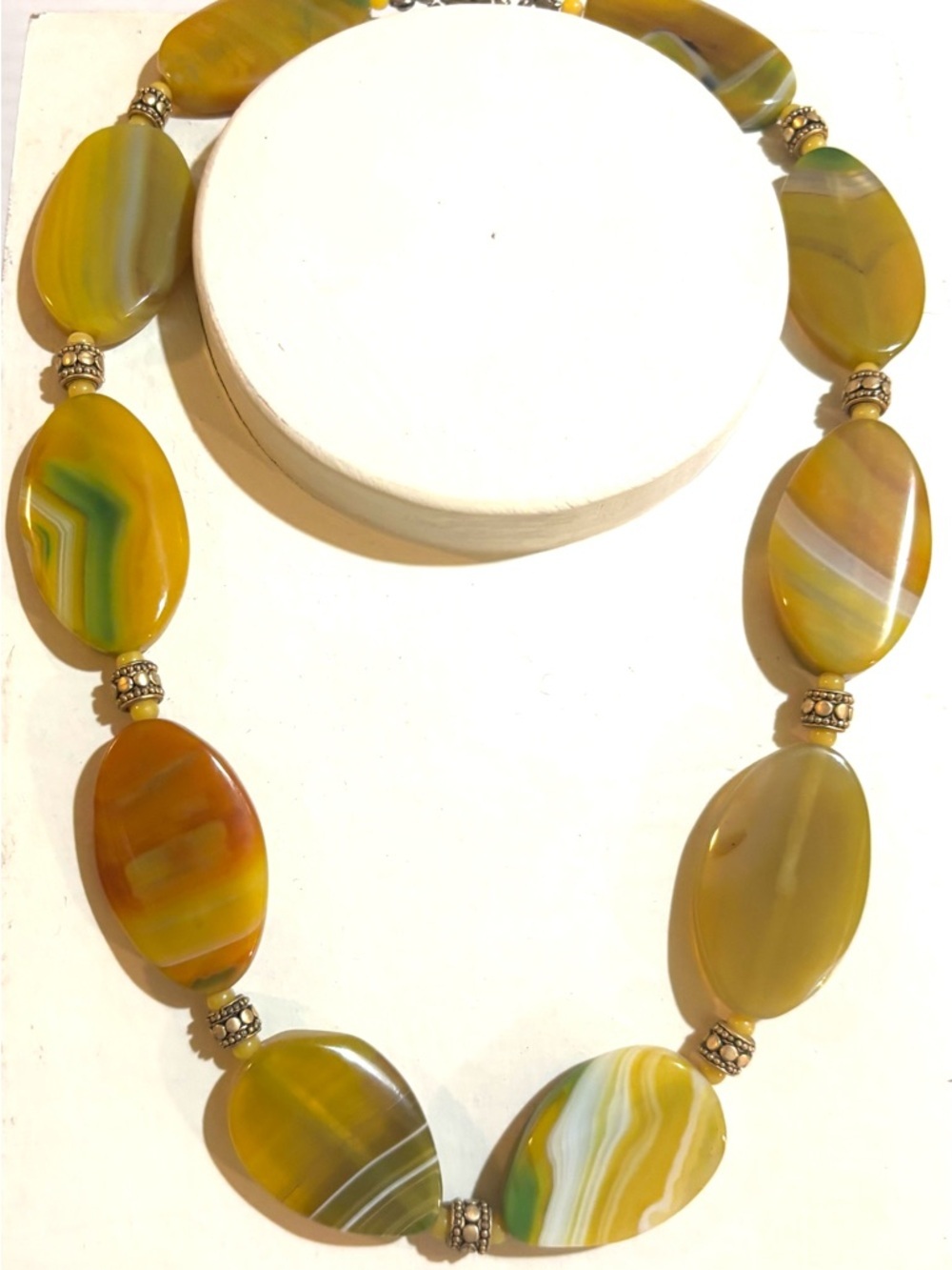 Yellow-Green Agate Statement Necklace with Silver-Tone Spacers